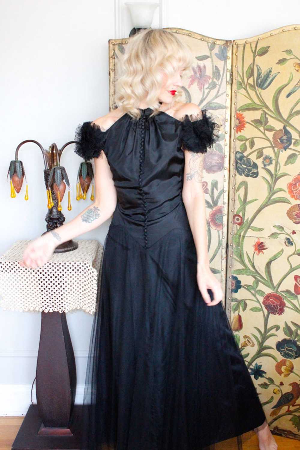 1930s Glamorous Starlette's Black Netted Gown - X… - image 3