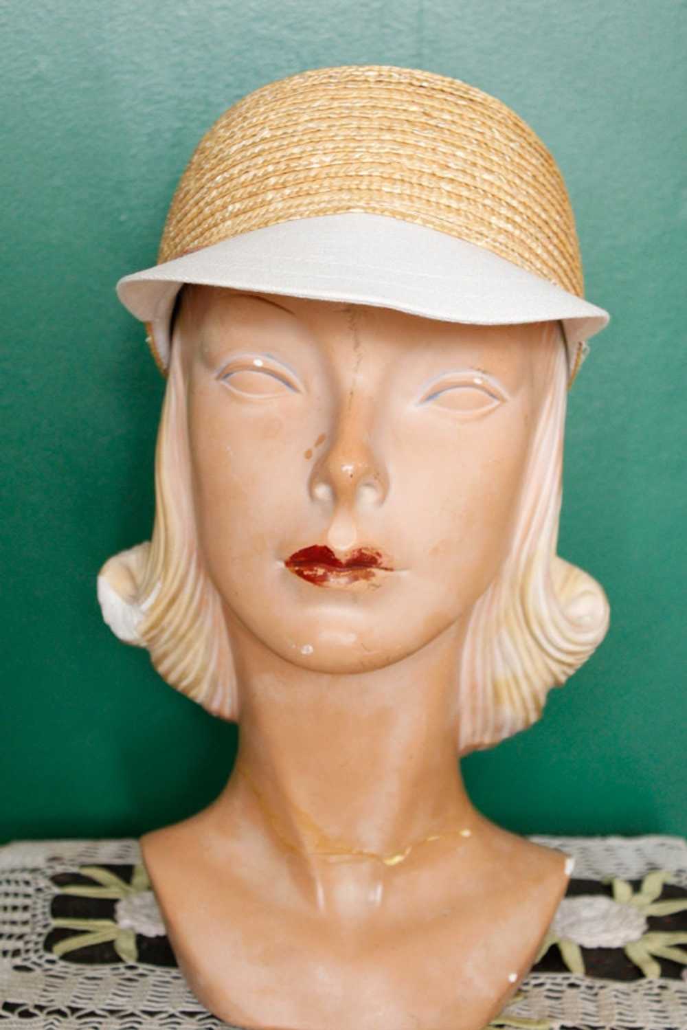 1990s does 1930s Liz Claiborne Straw & Canvas Hat - image 5
