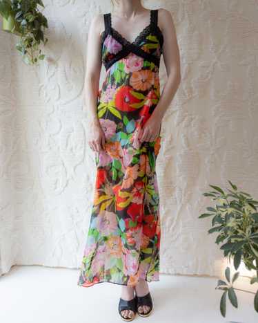 60s Sheer Rainbow Floral Slip Dress