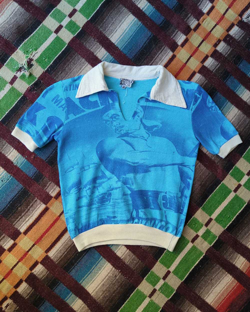 70s Movie Poster Print Cotton Crop Polo - image 2