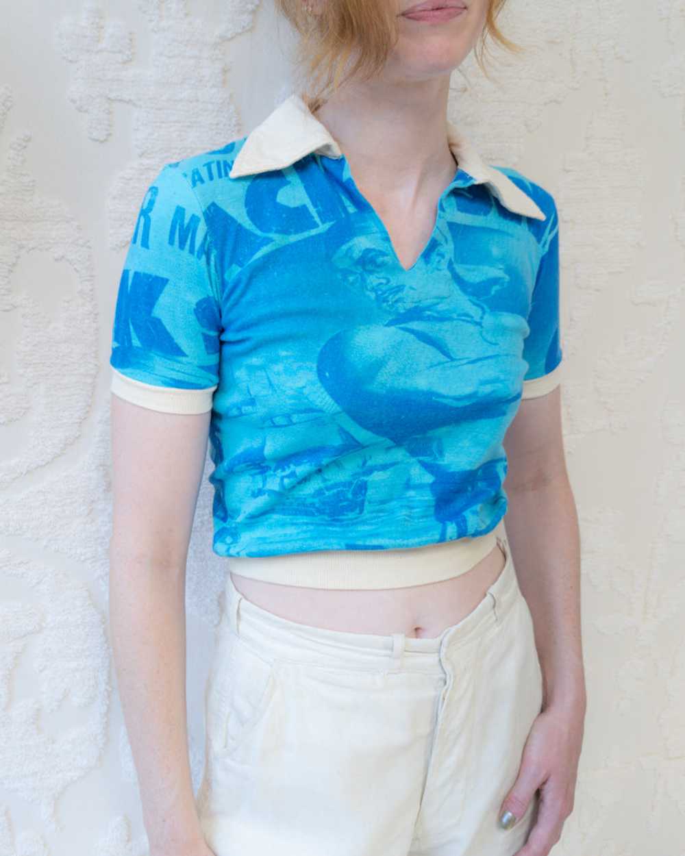 70s Movie Poster Print Cotton Crop Polo - image 5
