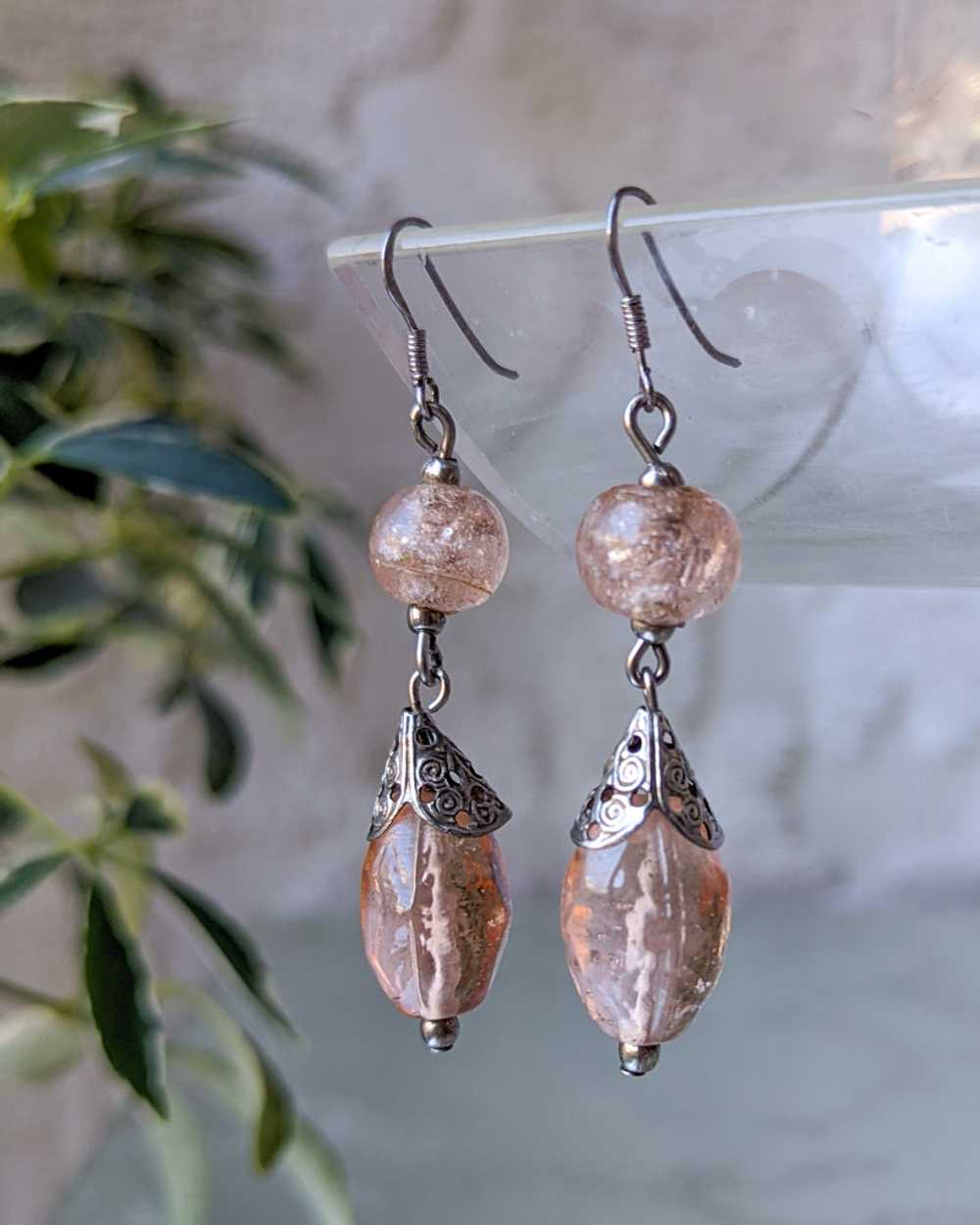 90s Pink Crystal Glass Earrings - image 1