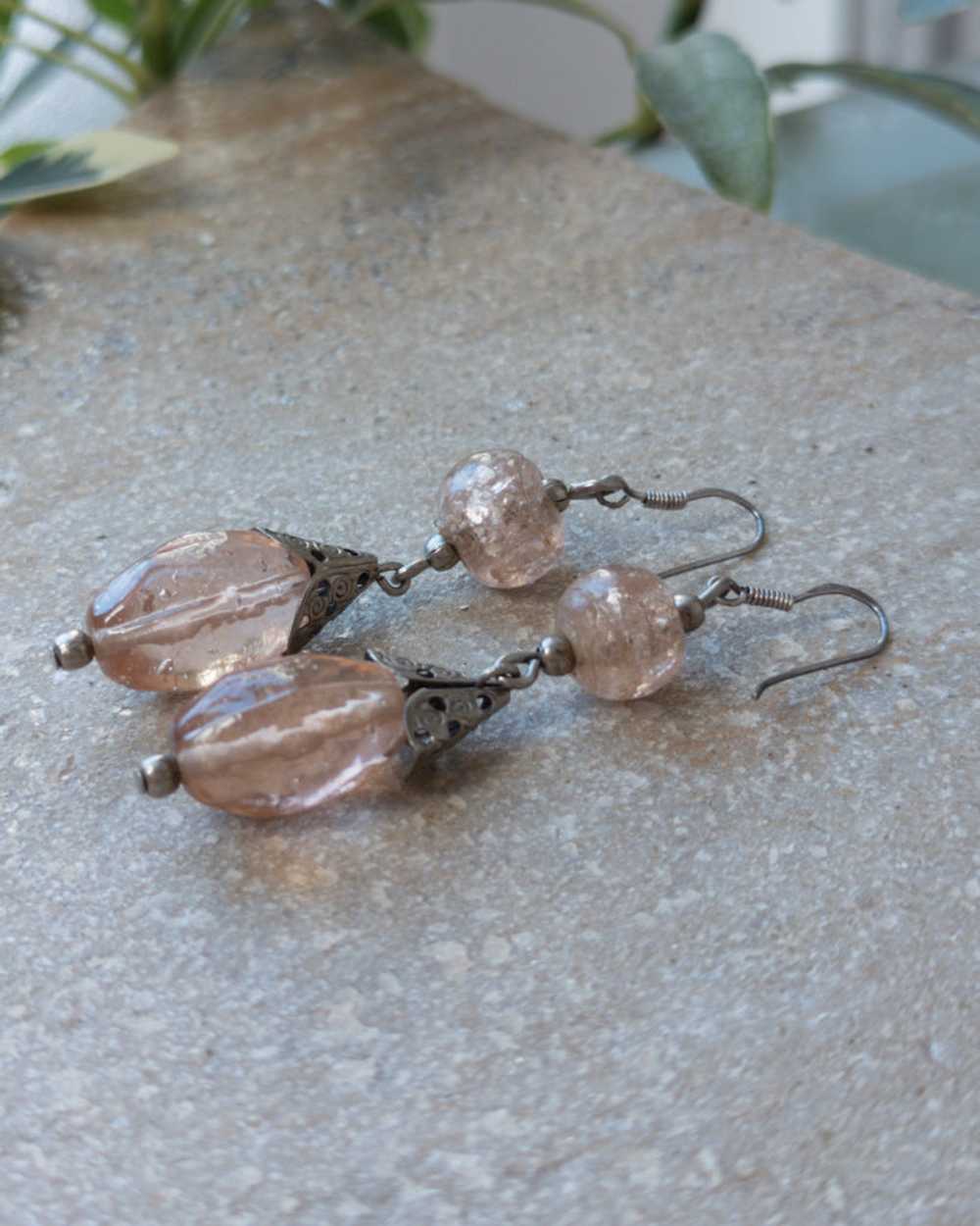 90s Pink Crystal Glass Earrings - image 2