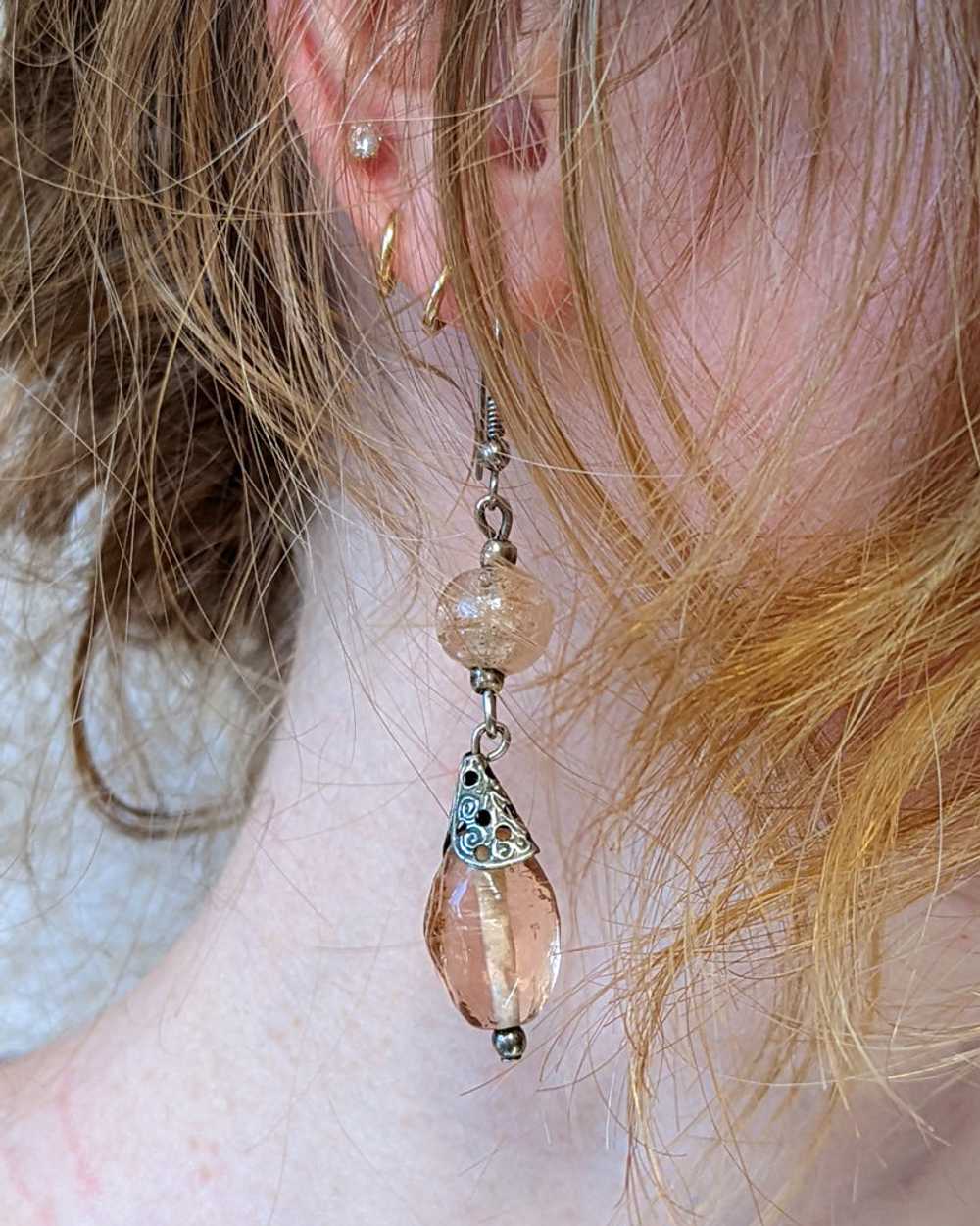 90s Pink Crystal Glass Earrings - image 3
