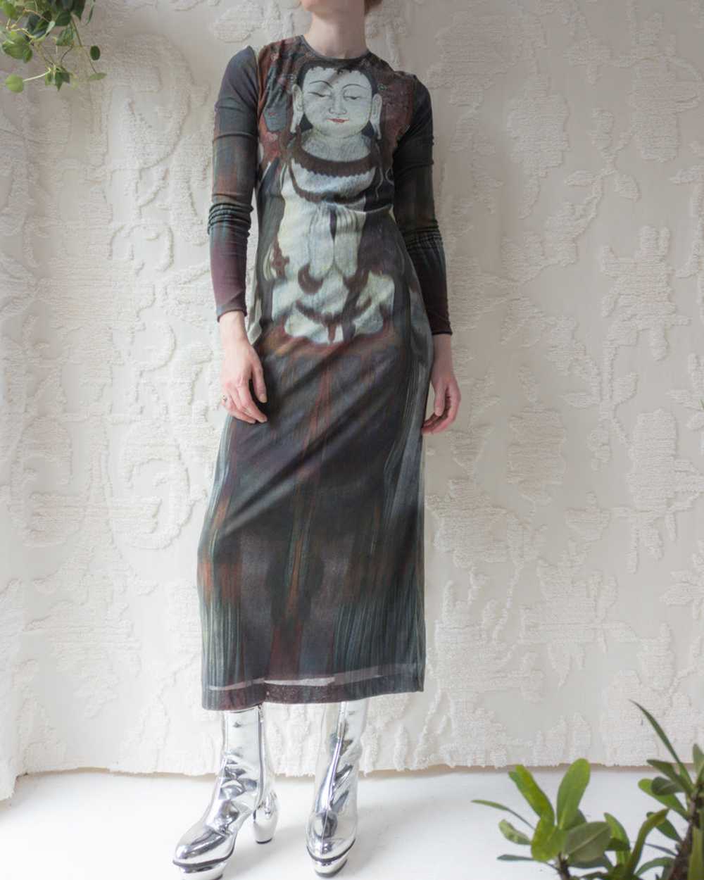 90s Vivienne Tam Kuan Yin Printed Mesh Dress - image 1