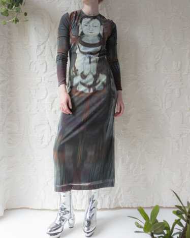90s Vivienne Tam Kuan Yin Printed Mesh Dress - image 1
