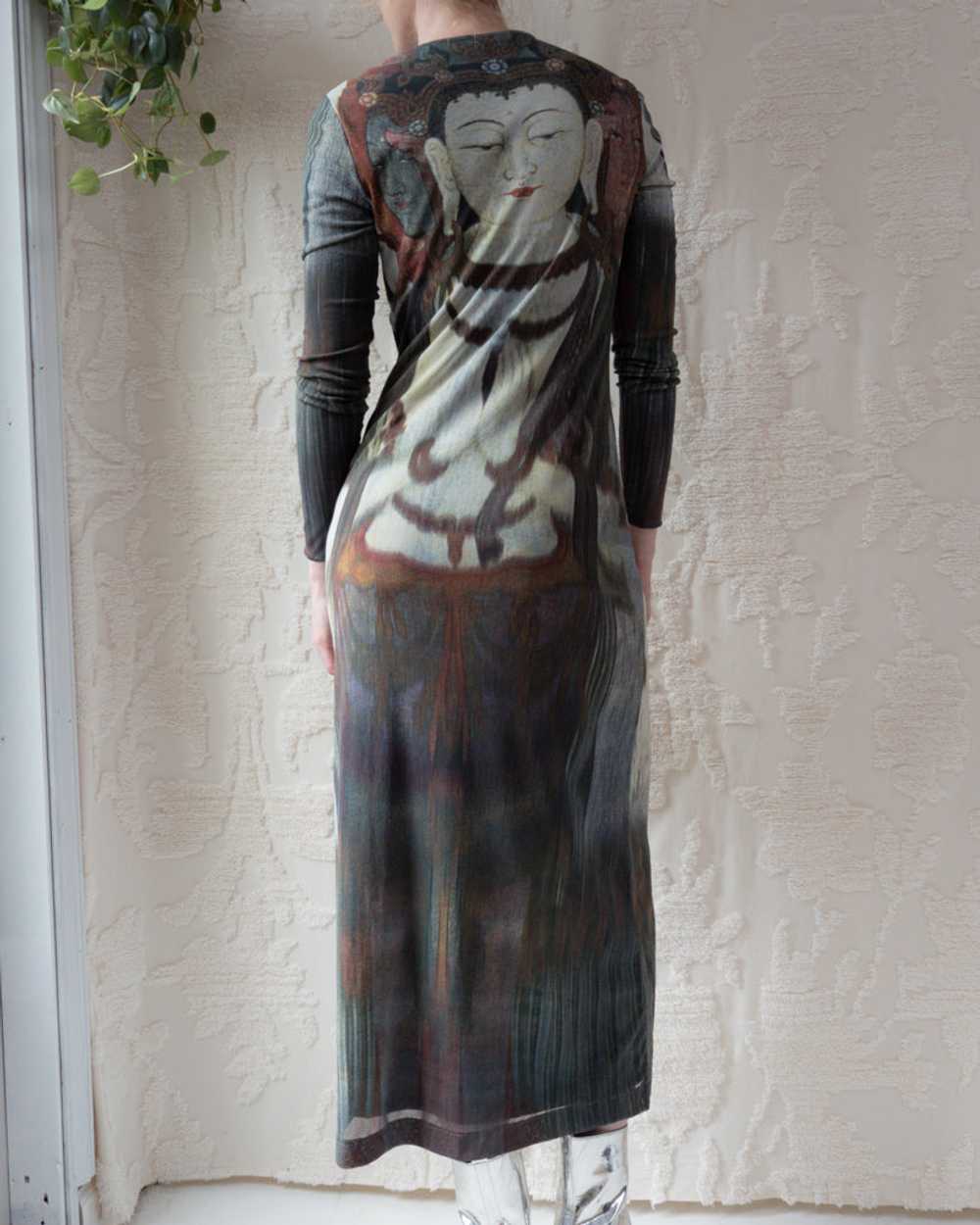 90s Vivienne Tam Kuan Yin Printed Mesh Dress - image 4