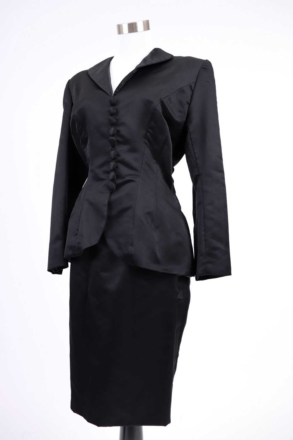 80's Bob Mackie Black Satin Skirt Suit M/L - image 5