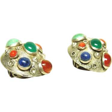 Vintage Multi Stone Clip Earrings - image 1