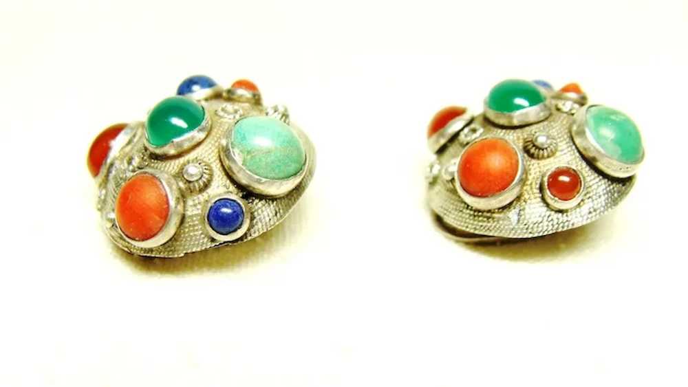 Vintage Multi Stone Clip Earrings - image 2