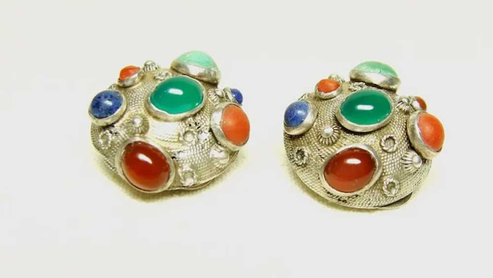 Vintage Multi Stone Clip Earrings - image 3