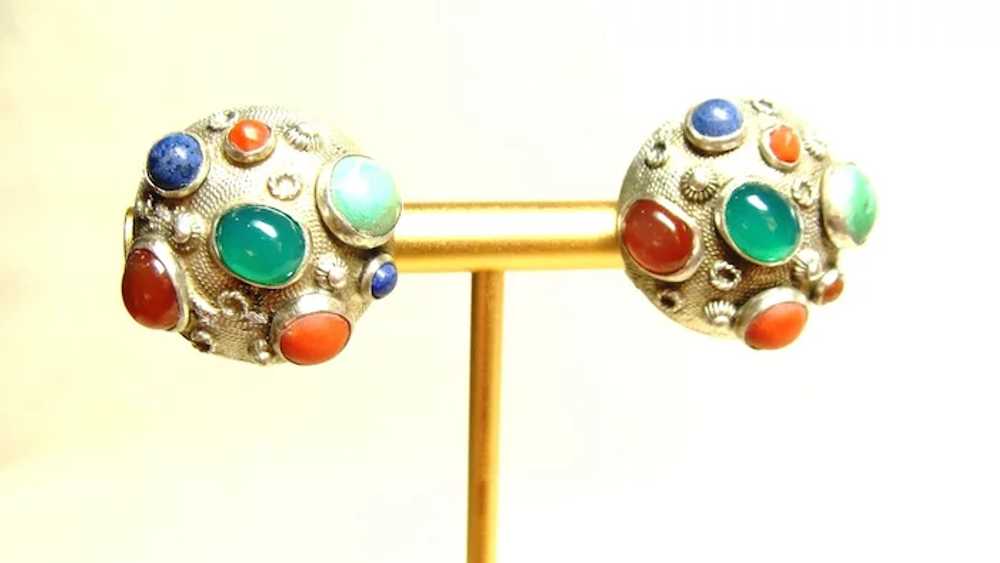 Vintage Multi Stone Clip Earrings - image 5
