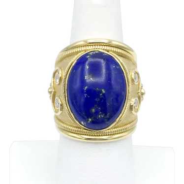 18K Etruscan Style Lapis Lazuli & Diamond Ring