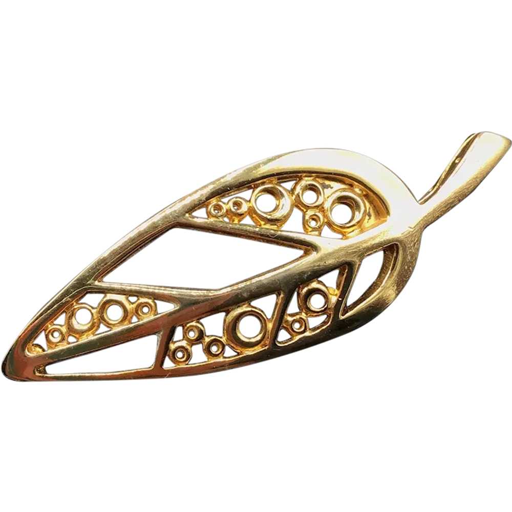 Givenchy Leaf Brooch Designer Signed Gold Tone St… - image 1