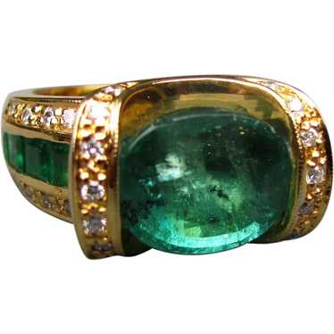 Vintage 14K Gold Emerald and Diamond Ring 1980's … - image 1