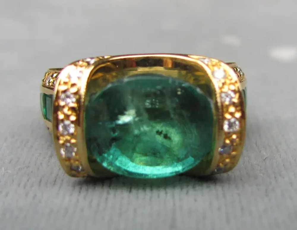 Vintage 14K Gold Emerald and Diamond Ring 1980's … - image 2