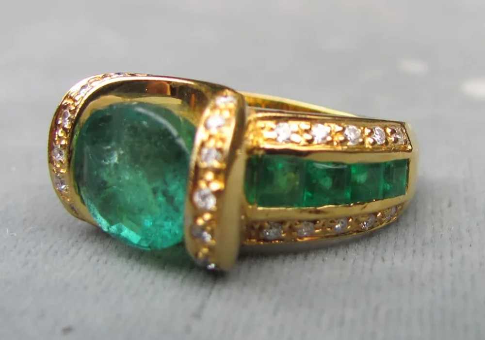 Vintage 14K Gold Emerald and Diamond Ring 1980's … - image 3