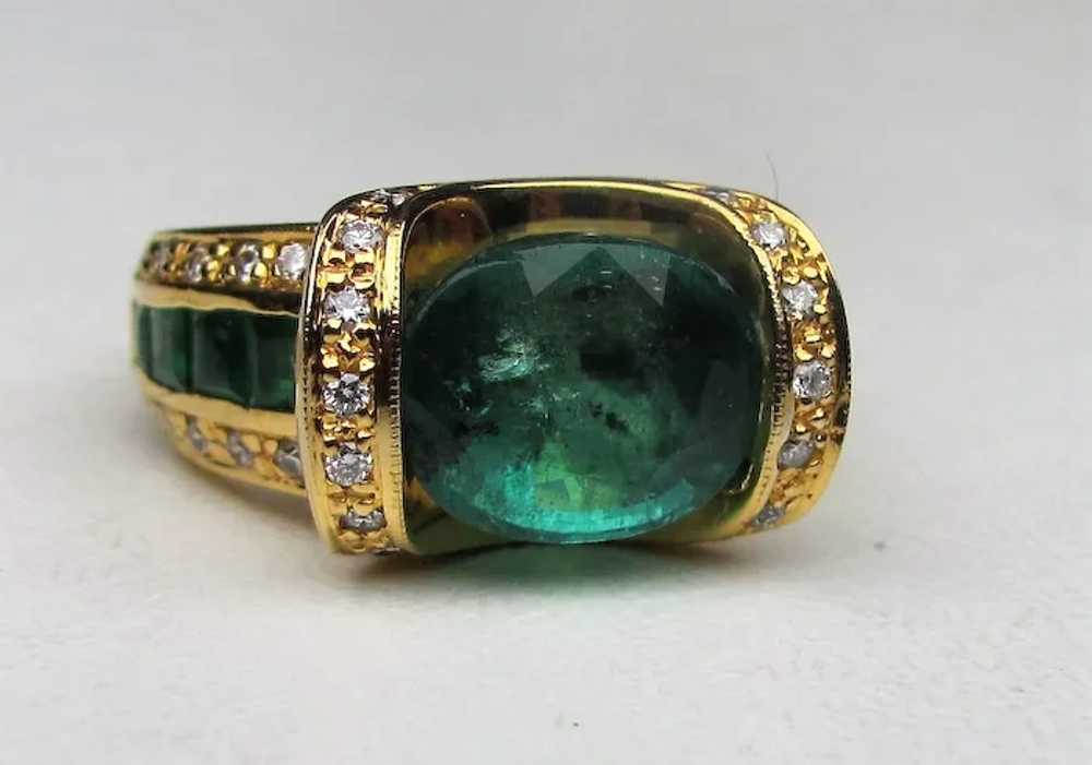 Vintage 14K Gold Emerald and Diamond Ring 1980's … - image 4