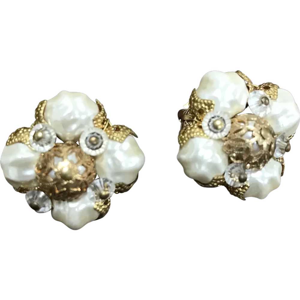 Signed Alice Caviness Faux Baroque Pearl Earrings - image 1