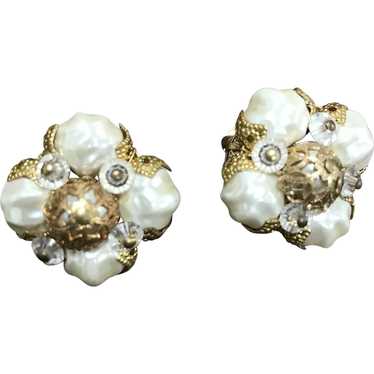 Signed Alice Caviness Faux Baroque Pearl Earrings - image 1