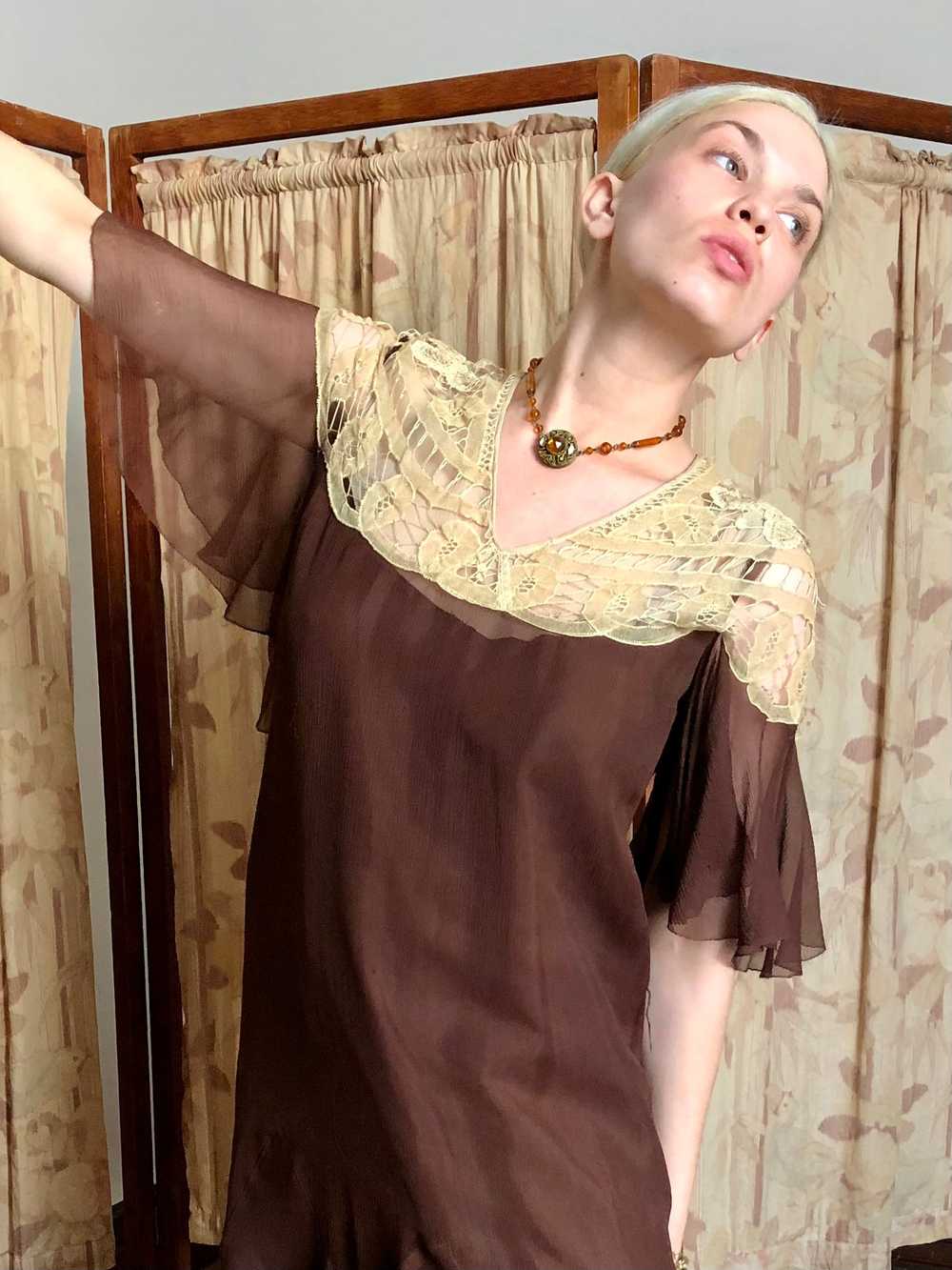 vintage 1930s brown silk dress {s} - image 11