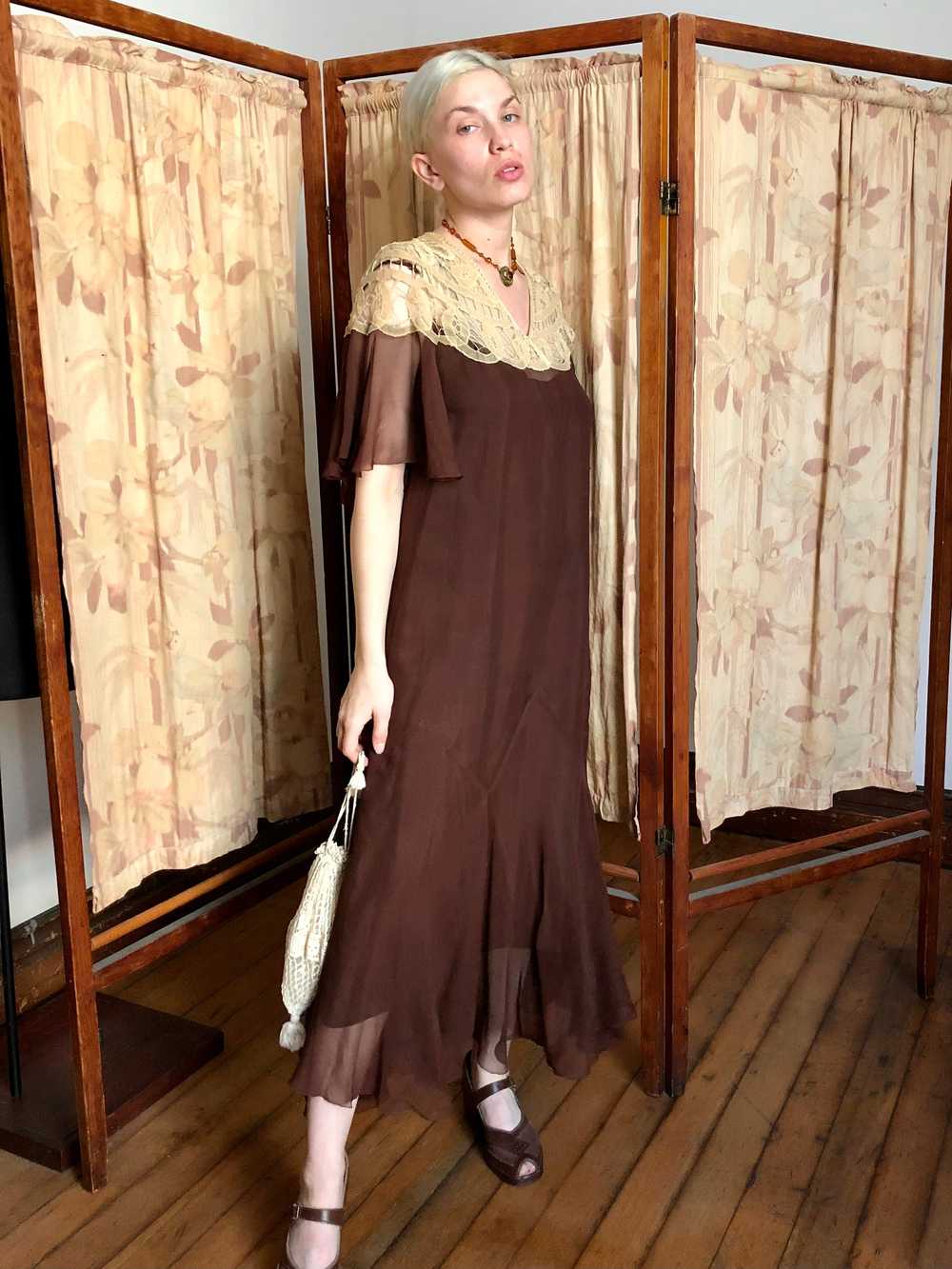 vintage 1930s brown silk dress {s} - image 12