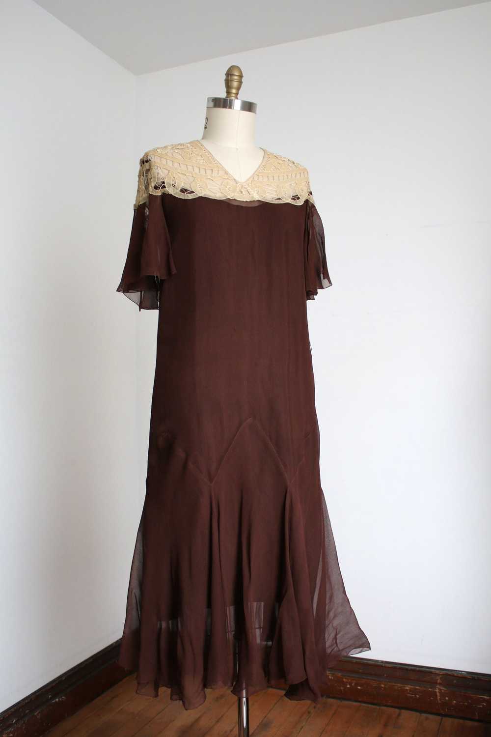 vintage 1930s brown silk dress {s} - image 1