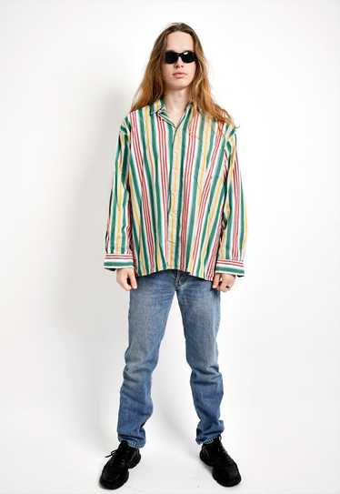 Vintage summer striped long shirt men colourful 90