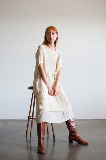 1910s Edwardian Ecru Soutache Cotton Voile Dress - image 1