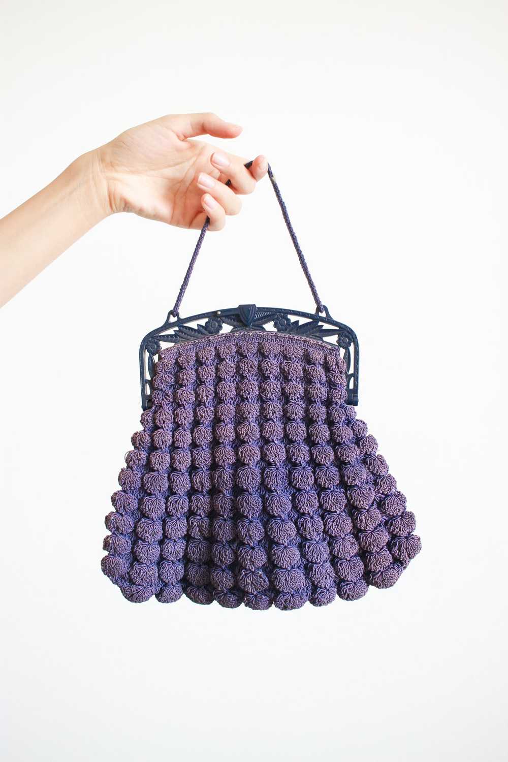 1930s Voilet Berry Knit Handbag - image 1