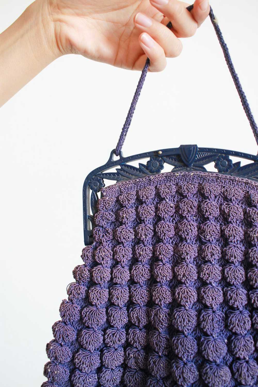 1930s Voilet Berry Knit Handbag - image 3