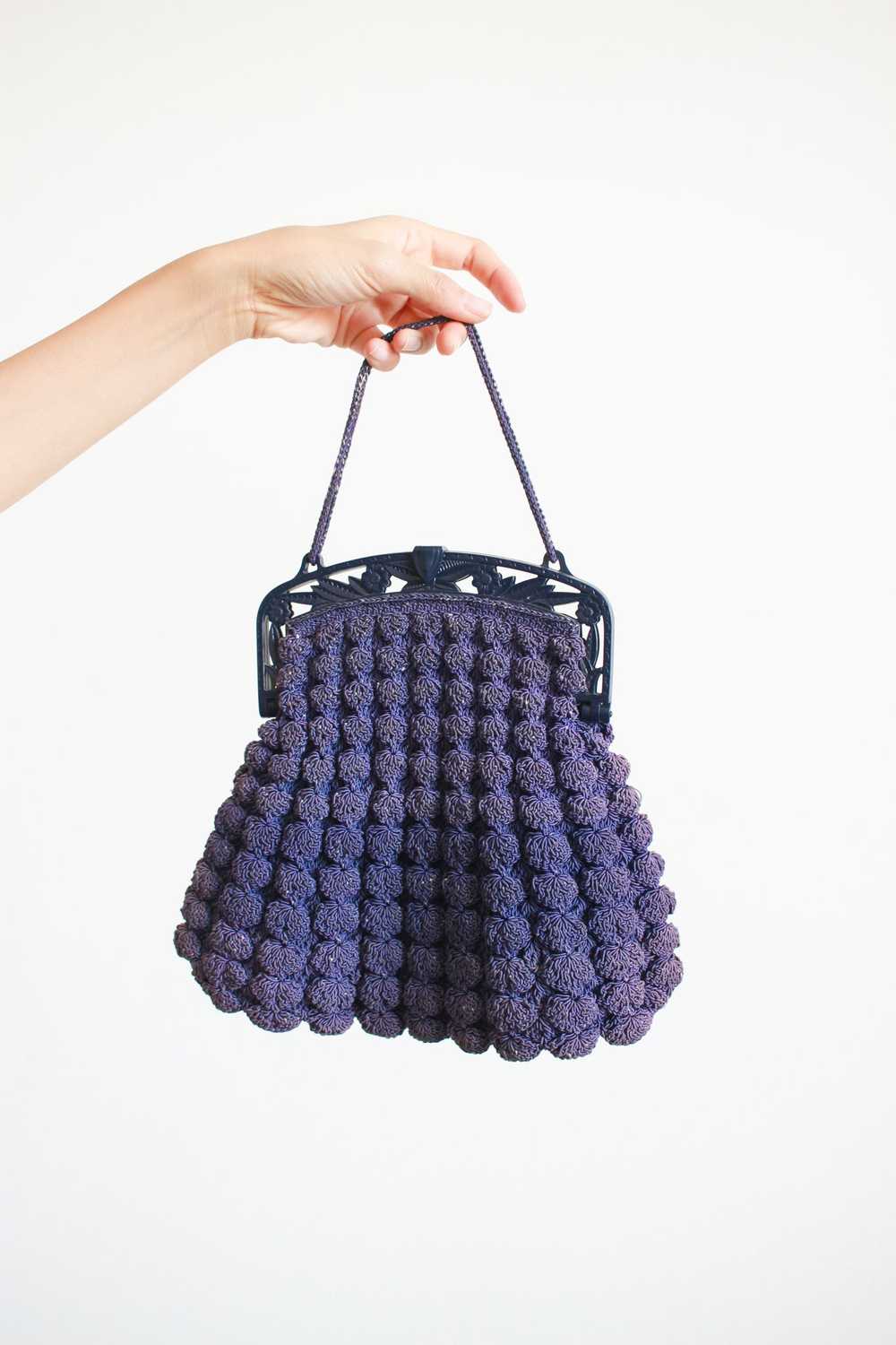 1930s Voilet Berry Knit Handbag - image 4