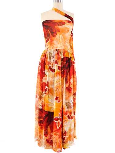 Valentino Floral Chiffon Wrap Gown