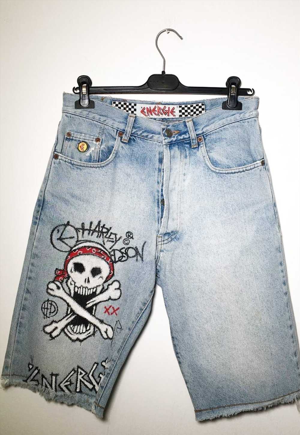Vintage 90s skull pirates denim shorts - image 4