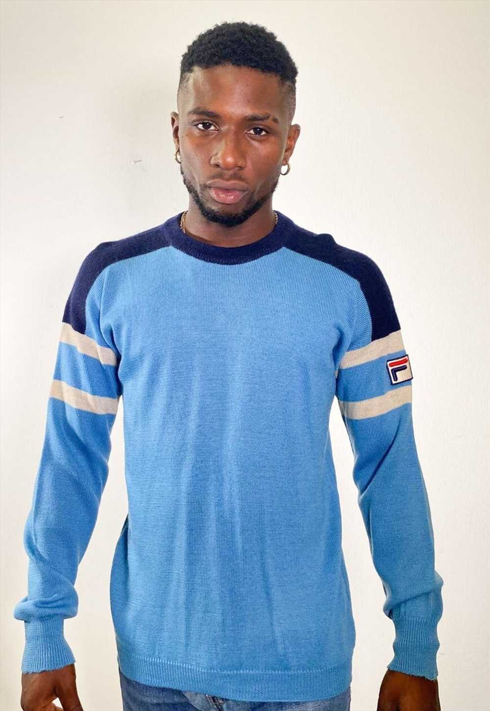 Vintage 80s turquoise tennis wool jumper FILA - image 1