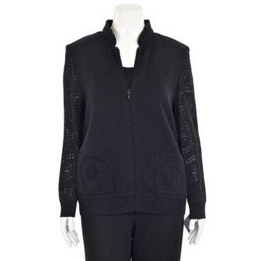 St. John Knits 2Pc Tailored Pant Suit in Black/Silver Pinstripe