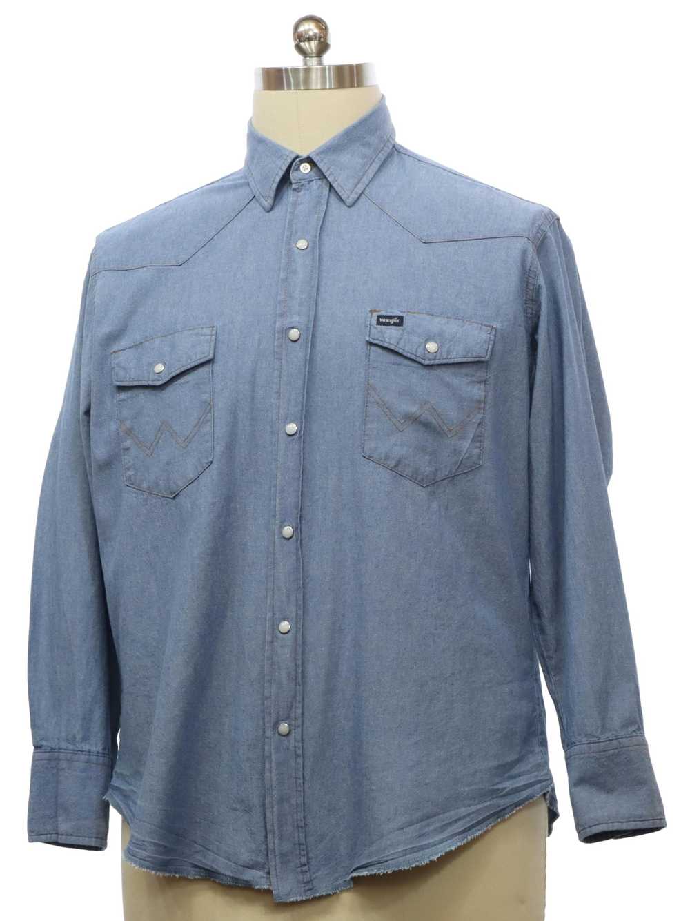 1990's Wrangler Mens Wrangler Chambray Western Shirt - Gem