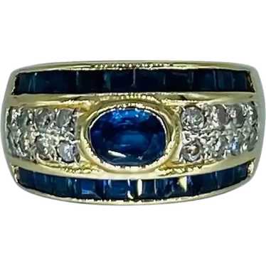 Vintage 3 Carat Blue Sapphires & Diamonds Band Rin