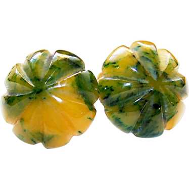 Semi-TRANSLUCENT Carved FLOWER Bakelite Earrings -