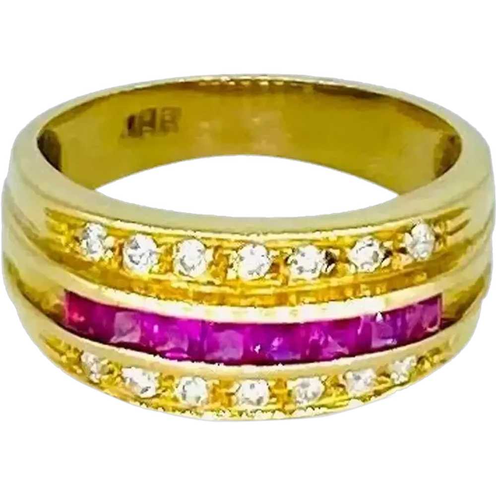 Vintage 1.00 Carat Diamonds & Ruby Band Ring 18k … - image 1