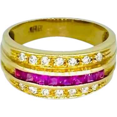 Vintage 1.00 Carat Diamonds & Ruby Band Ring 18k … - image 1