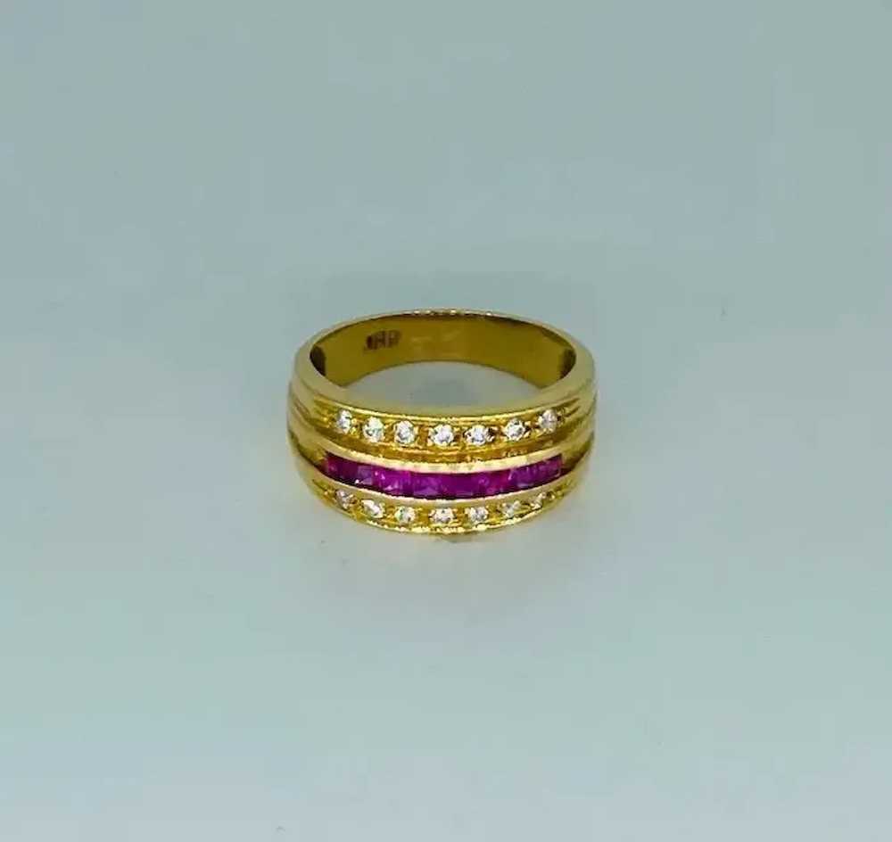 Vintage 1.00 Carat Diamonds & Ruby Band Ring 18k … - image 2