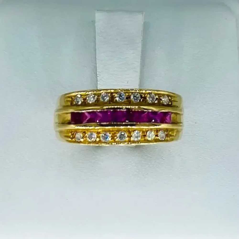 Vintage 1.00 Carat Diamonds & Ruby Band Ring 18k … - image 3
