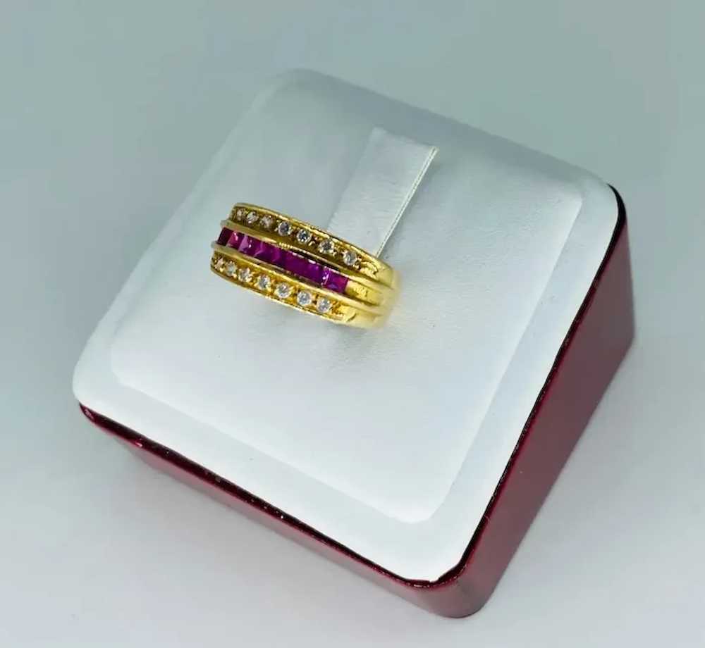 Vintage 1.00 Carat Diamonds & Ruby Band Ring 18k … - image 4