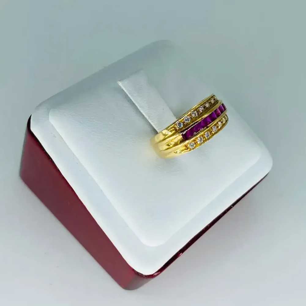 Vintage 1.00 Carat Diamonds & Ruby Band Ring 18k … - image 5