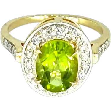 Vintage Peridot & Diamonds Engagement Ring 18k Gol