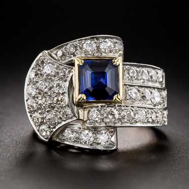 Art Deco/Retro Sapphire and Diamond Buckle Ring