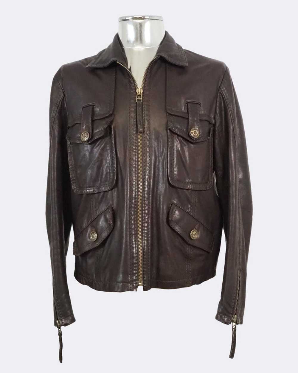 Just Cavalli Dark Brown Zip Front Leather Jacket - image 1