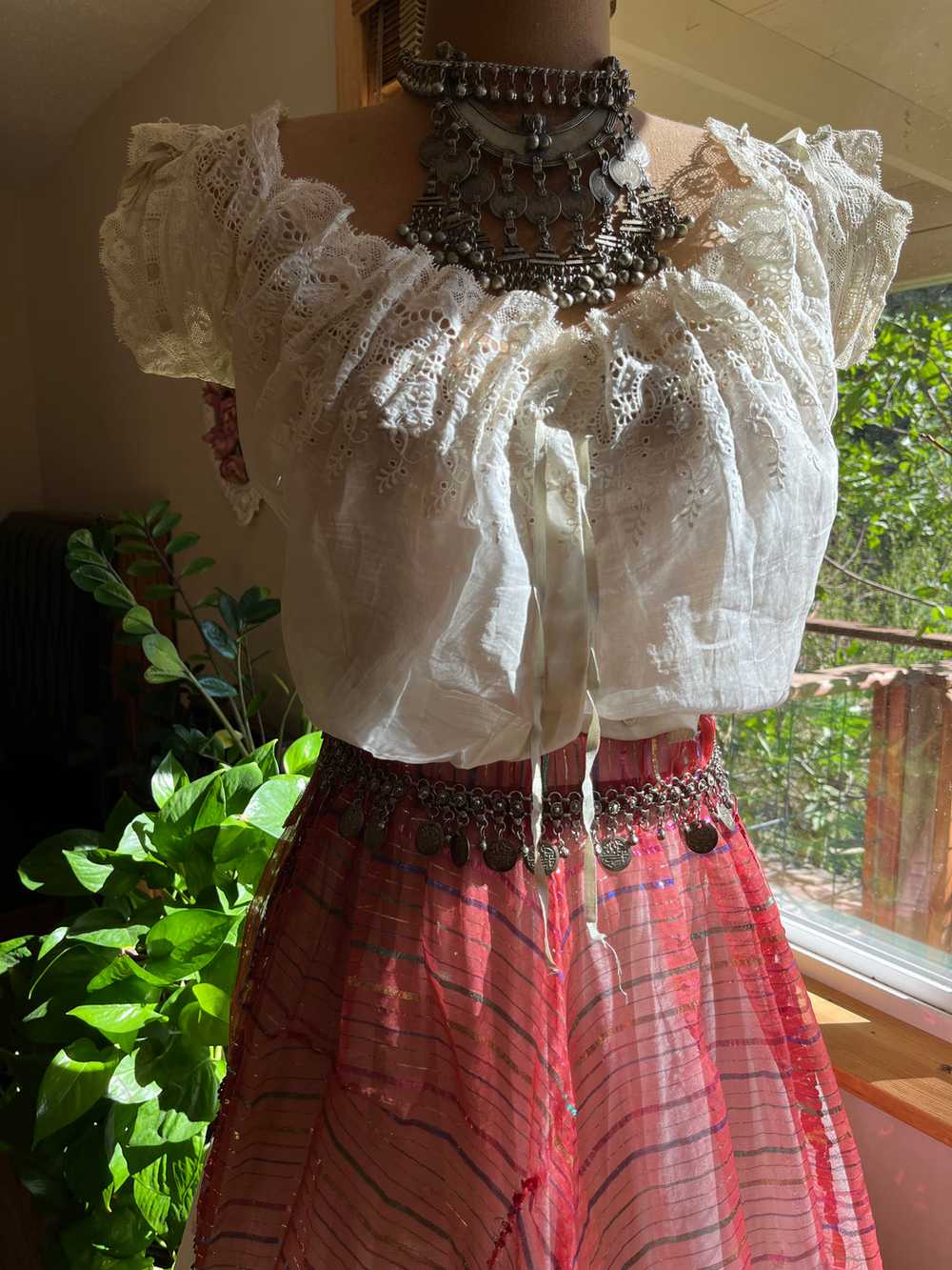 Antique Victorian embroidered eyelet corset cover - image 1