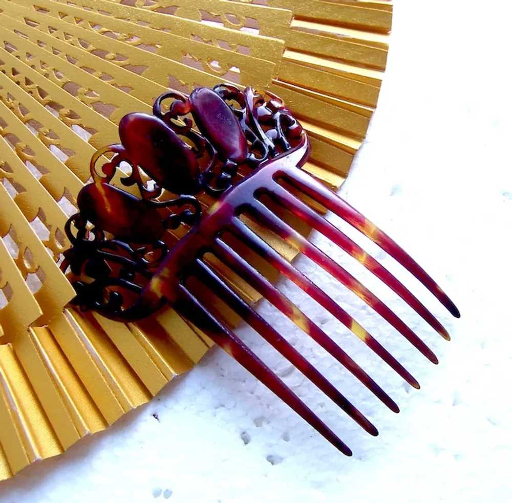 Victorian faux turtle shell hair comb Spanish sty… - image 12